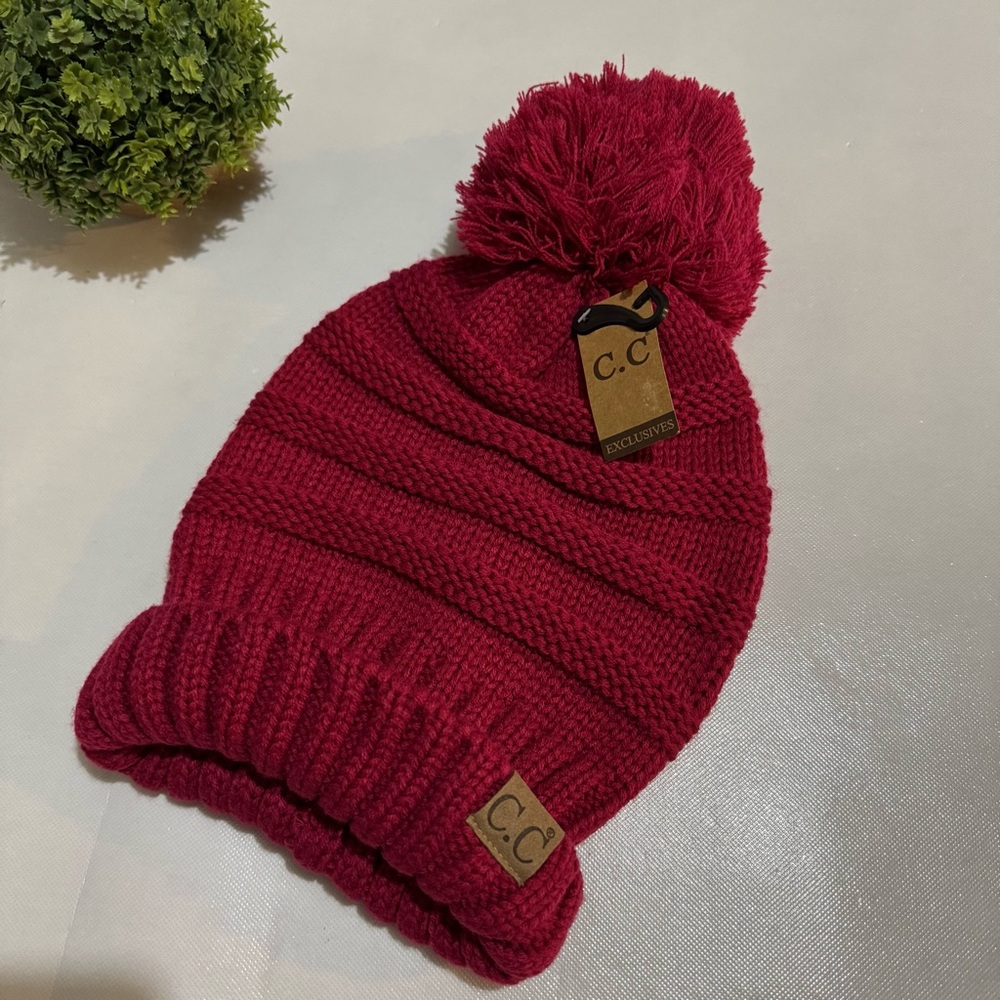 C.C NWT Hot‎ Pink Knit Slouchy Long Pom Pom Winter Ha Beanie